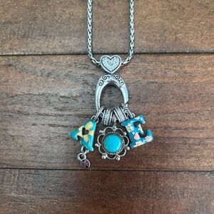 Brighton Silver Plated Charm Necklace w/3 Charms&2 Spacers. Adjustable Length